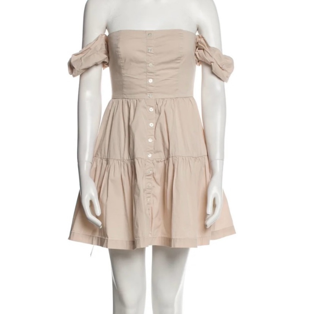STAUD Tan Pleated Tie Front Sundress